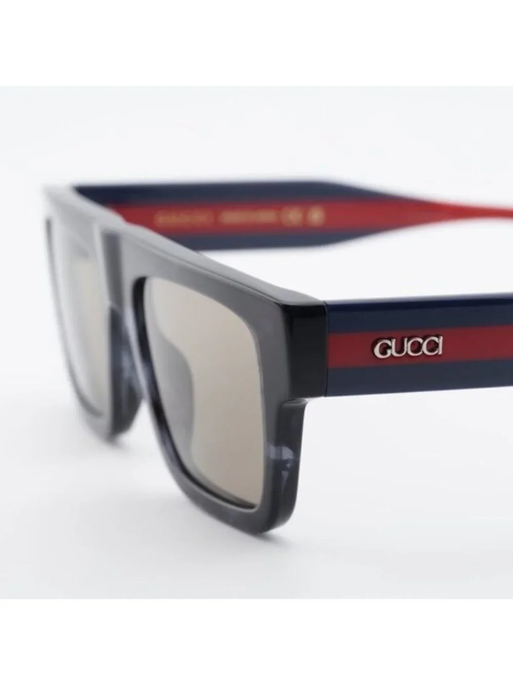 Gucci GG1868S 004 Sunglasses Havana/Blue/Red Square Frame, Brown Lenses